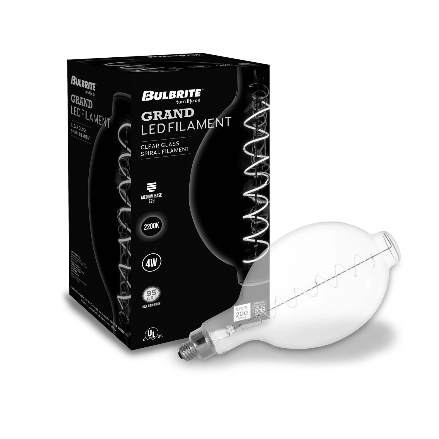 Bulbrite LED Grand Spiral Filament Bt Shaped Light Bulb, 60 W Equivalent, Medium Base (E26),2200K, Clear