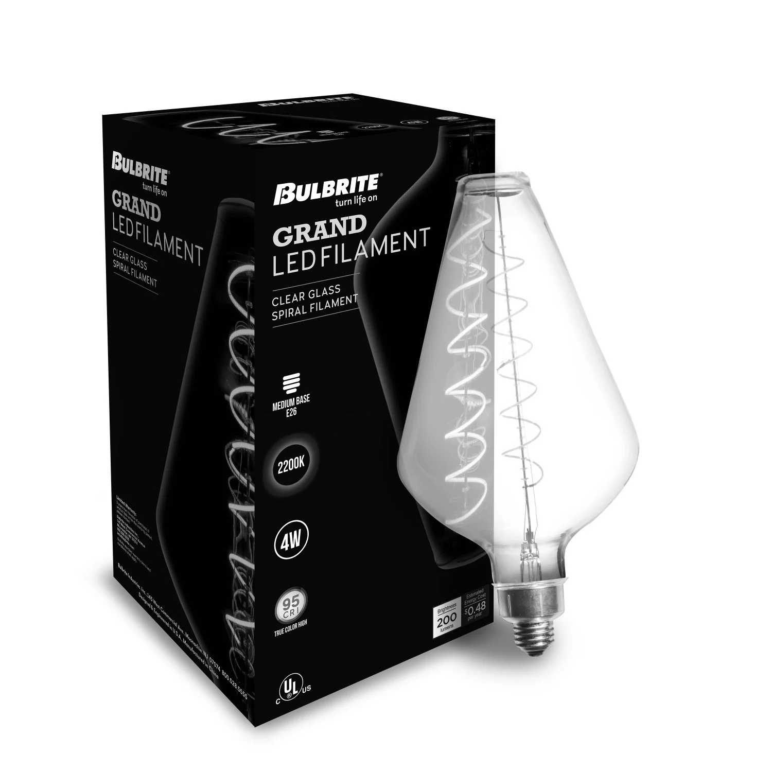 Bulbrite LED Grand Spiral Filament Diamond Shaped Light Bulb, Medium Base (E26),1-Pack, Clear - view 2