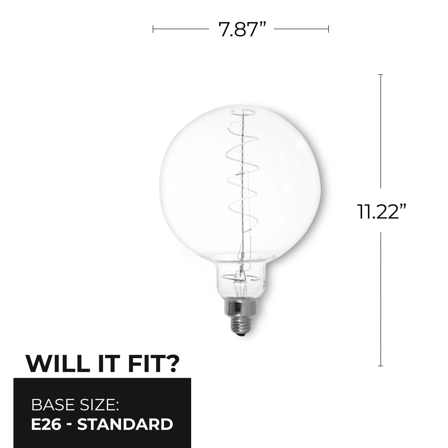 Bulbrite LED Grand Spiral Filament G63 Globe Shaped Light Bulb, 60 W Equivalent, Medium Base (E26),2200K, Clear - view 2
