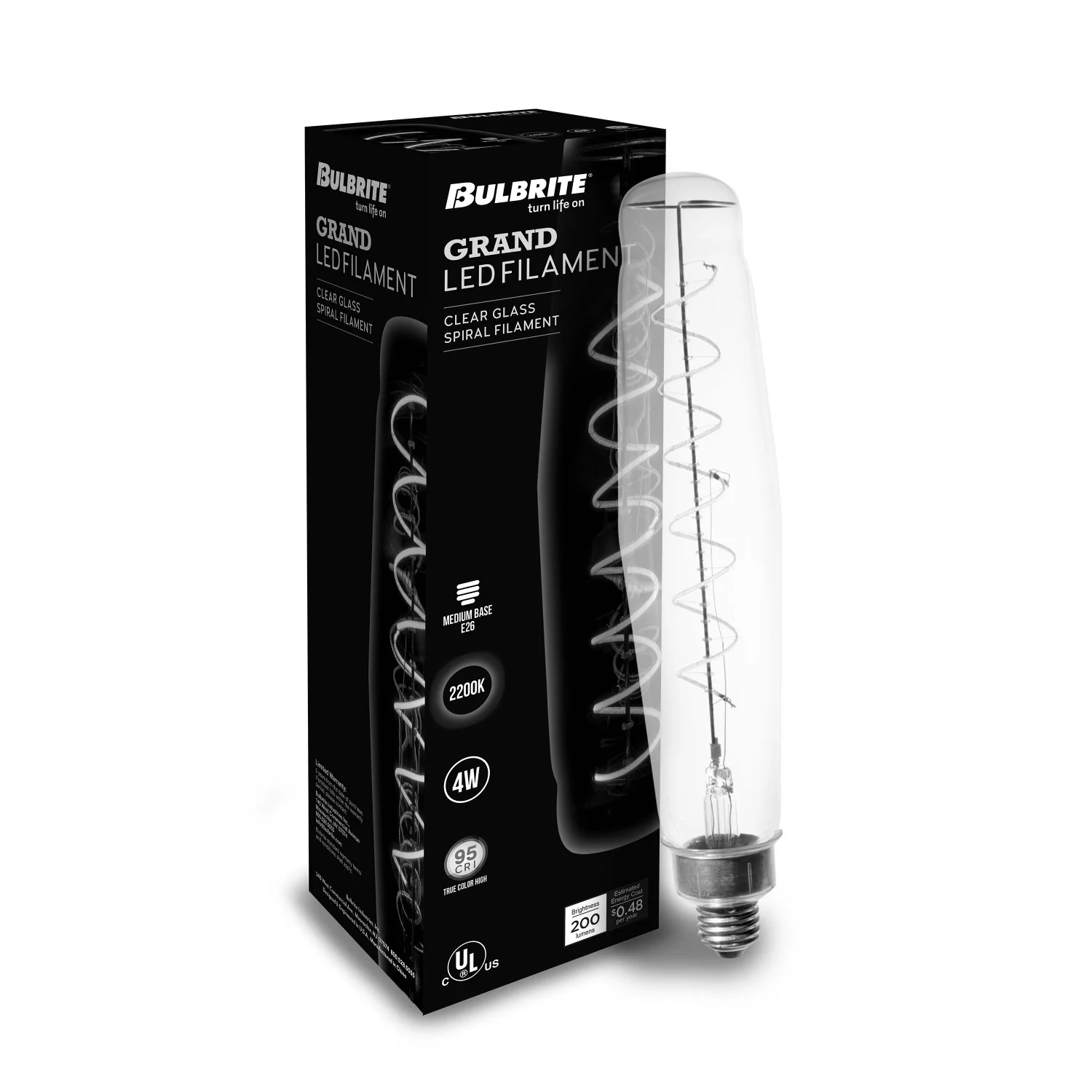 Bulbrite LED Grand Spiral Filament Tubular Shaped Light Bulb, 60 W Equivalent, 2200K, Clear - view 2