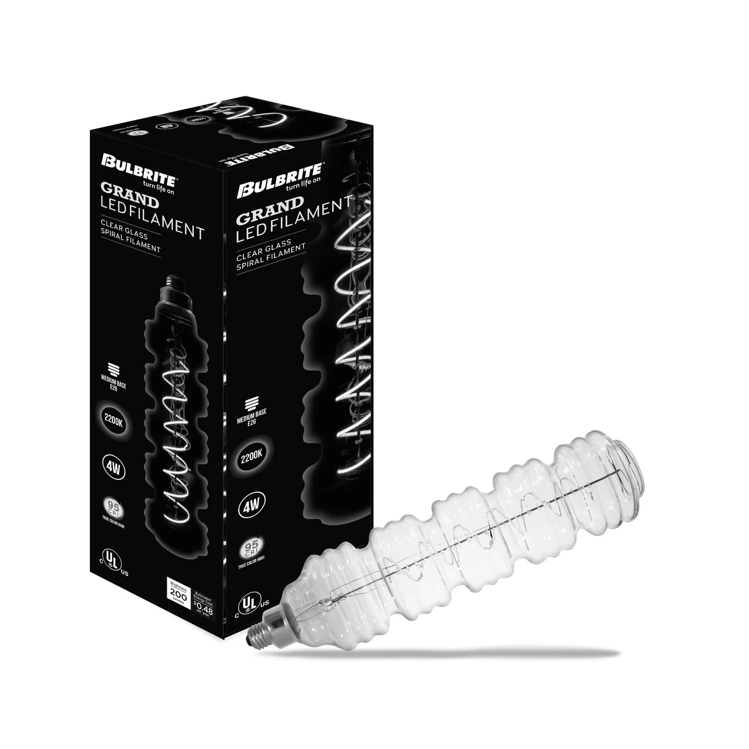 Bulbrite LED Grand Spiral Filament Water Bottle Wb Shaped Light Bulb, Medium Base (E26),1-Pack, Clear