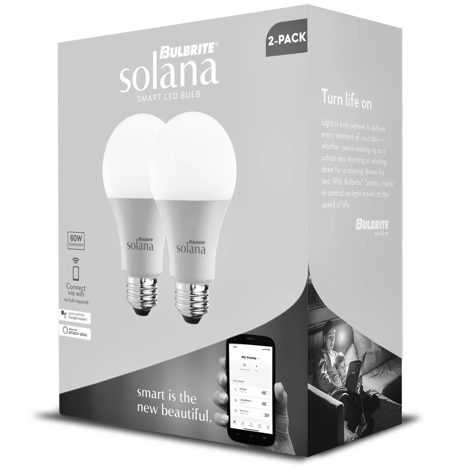 Bulbrite Solana Smart LED Wifi Light Bulb, A19 / E26 Base, 8W, 2200K-6500K, White Finish, 2 Pack - view 2