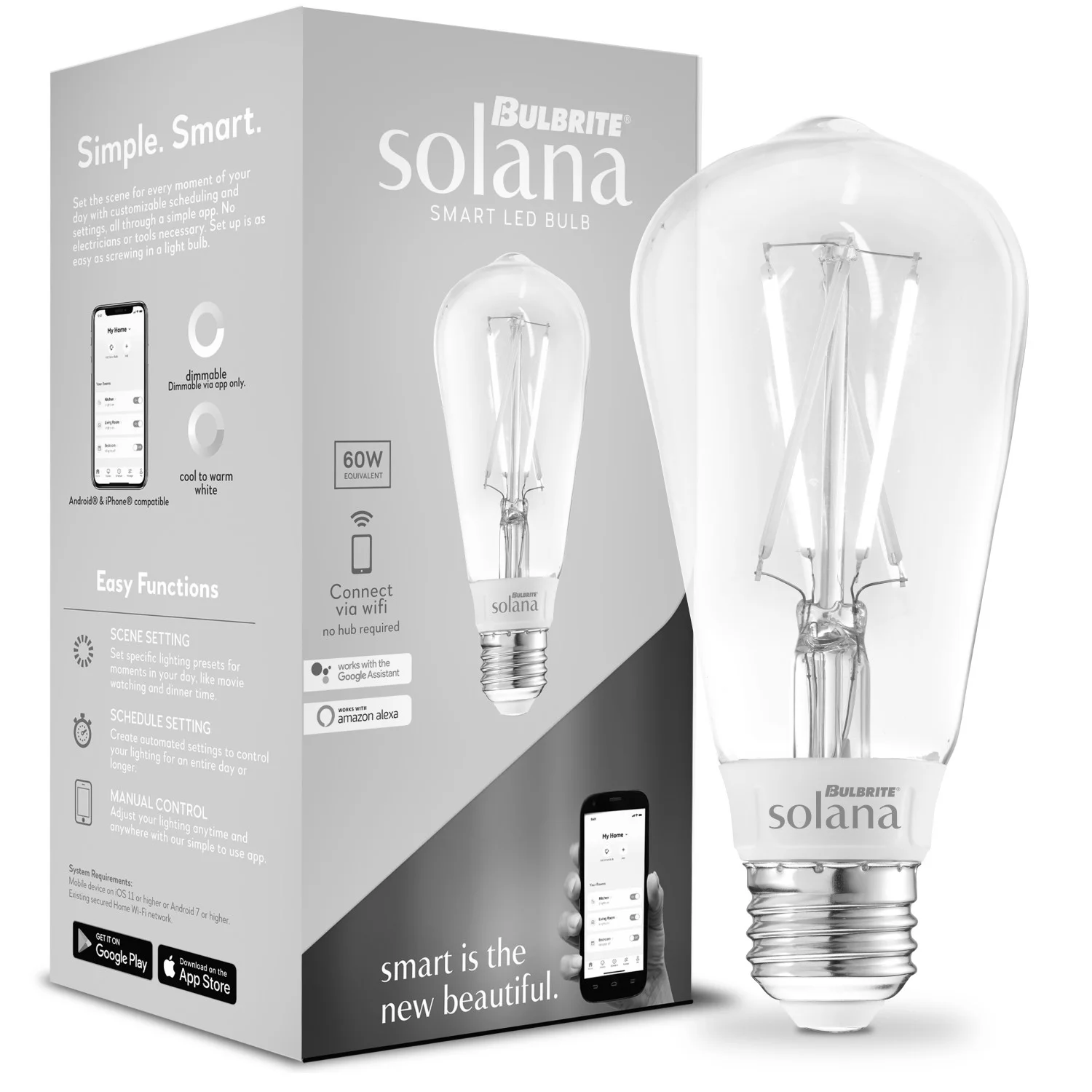 Bulbrite Solana Smart LED Wifi Light Bulb, ST18 / E26 Base, 5.5w, 2700K, Clear Finish - view 2