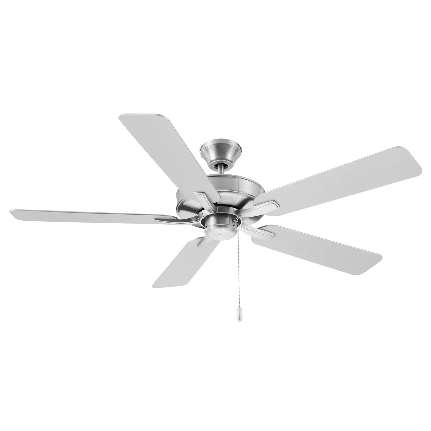 Ceiling Fan, 52", 5-Blade, Brushed Nickel, Silver and Walnut Reversible Blades, Pull Chain, 120V