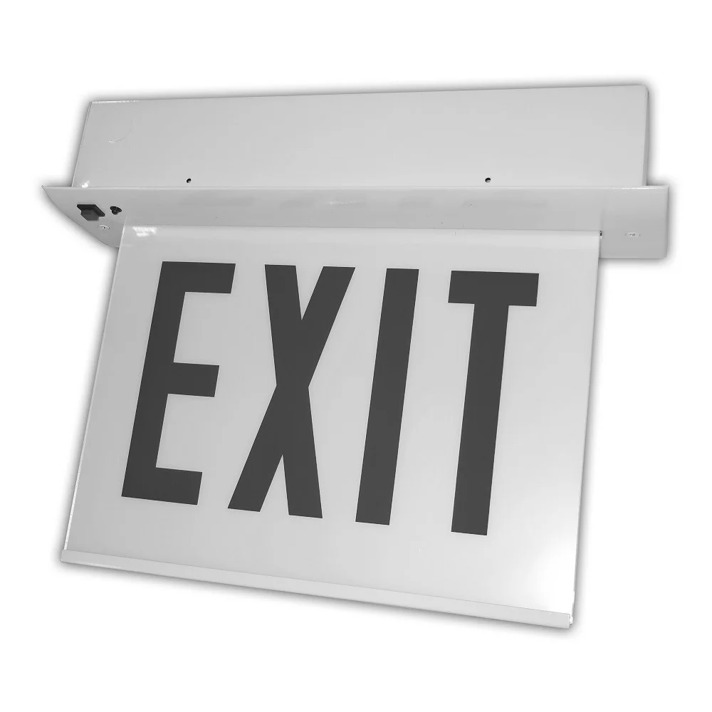 Chicago Approved Recessed Edgelit Aluminum Exit Sign, Single Face, Red On White - view 2
