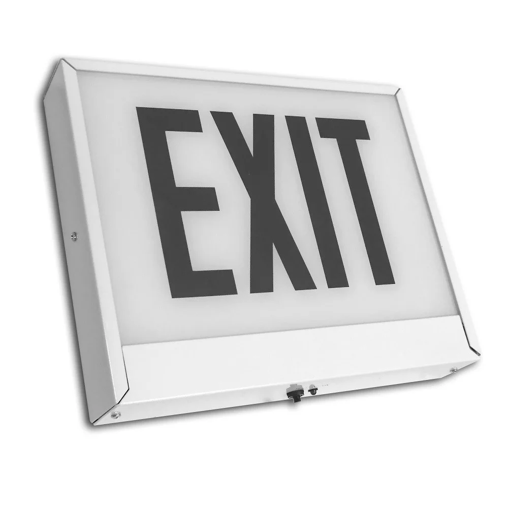 Chicago Approved Steel Exit/Stair Sign, Universal, Single Face, Red On White, Battery Backup - view 2