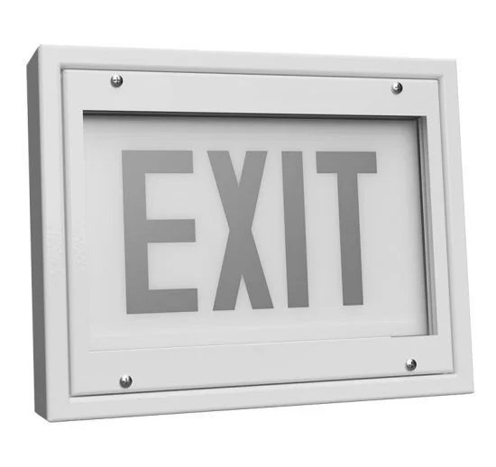 Clean Room Exit Sign, Single Face, 20 Gauge Cold Roll Steel, Red Legend, Multi-Volt