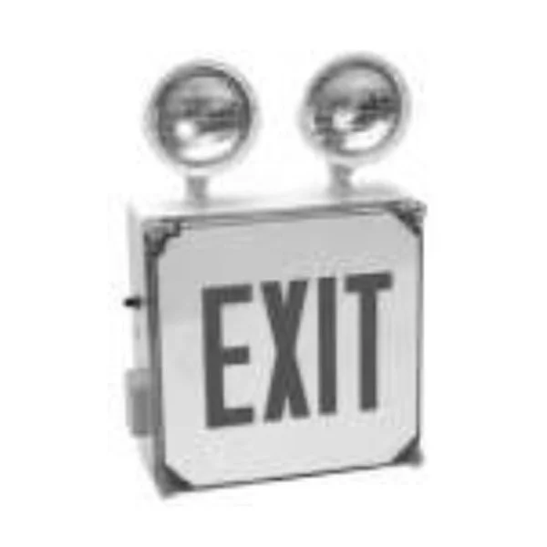 Combination LED Exit Sign & Incandescent Emergency, Wet Location, Single Face, Red, Gray, NiCd