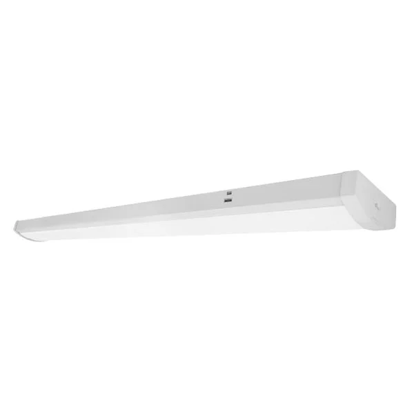 Commercial LED Wrap Around Fixture, 4FT, 30W/40W/50W, Tunable Power & CCT, White Iron Housing, Polycarbonate Non-Yell...