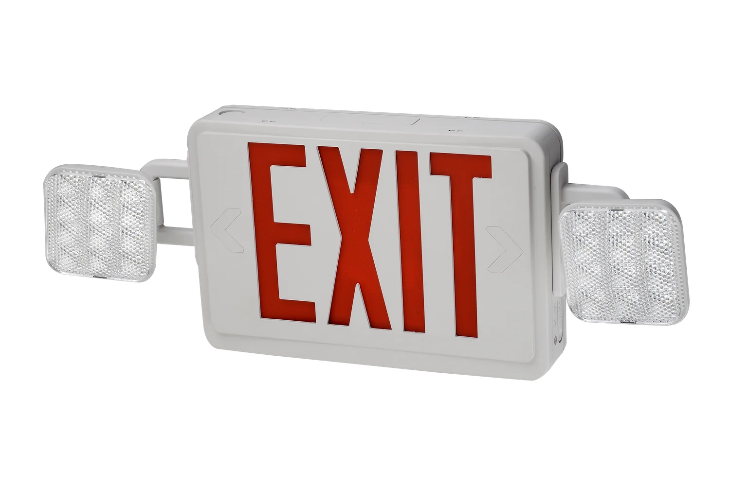 Compact Size Emergency Exit Sign Combo, Red Letters, Exit Type, White Finish, With Remote Load