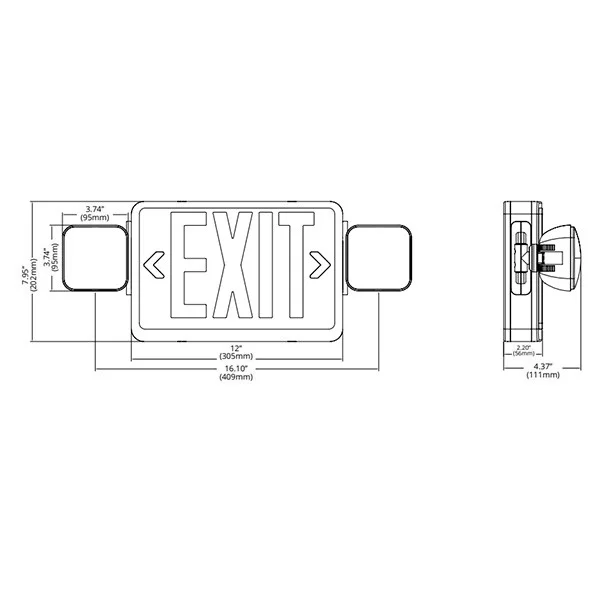 Compact Size Emergency Exit Sign Combo, Red Letters, Exit Type, White Finish, With Remote Load - view 2
