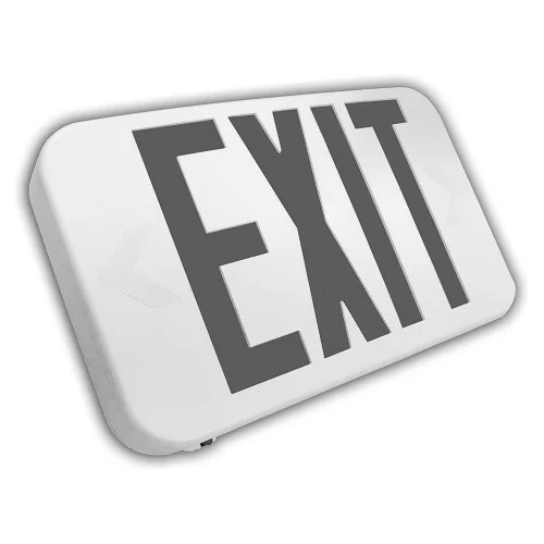 Compact Thermoplastic Exit Sign, 2 Faces, Red Letters, White Housing, NiCd Battery, Universal Single/Double Face