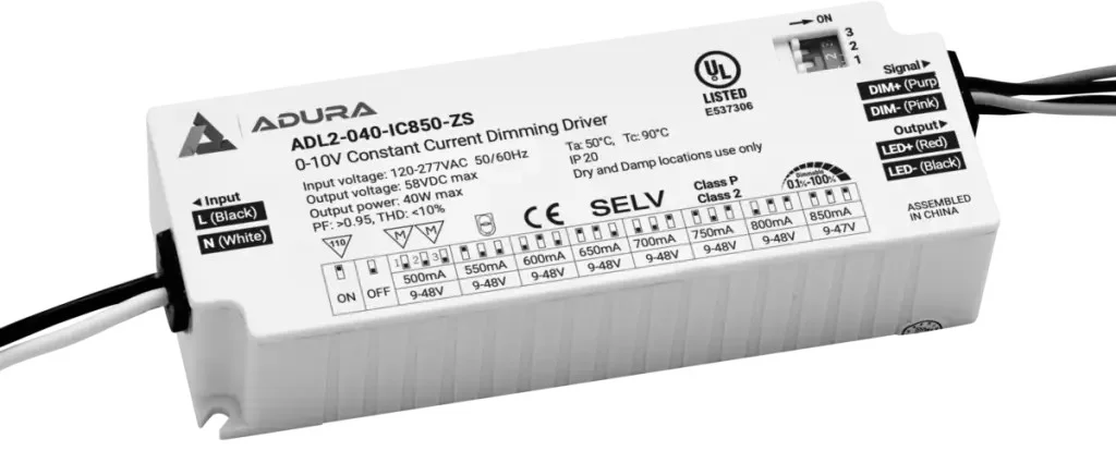 Constant Current Isolated LED Driver, 40W, 500-850mA, 120-277VAC, 0-10V/PWM Dimming