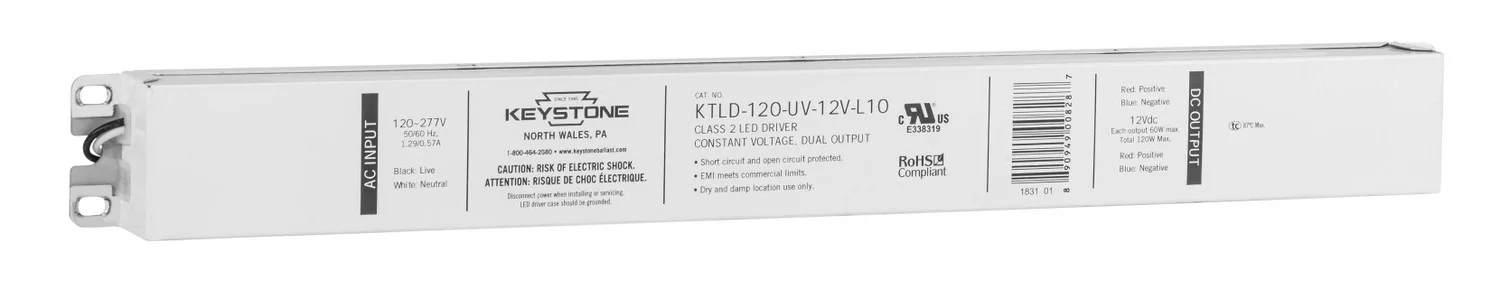 Constant Voltage LED Driver, 120W (2x 60W Channels), 120-277V Input, 12V Output, 16" Case