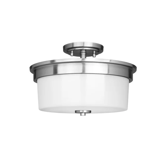 Craydon 2-Light Semi-Flush Mount/Convertible Pendant, Frosted White Glass, Brushed Nickel/Black/Aged Brass Finish