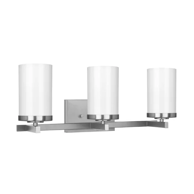 Daudlin Vanity, 3-Light, Frosted White Glass, Black|Brushed Nickel|Aged Brass, Medium Base, 120V