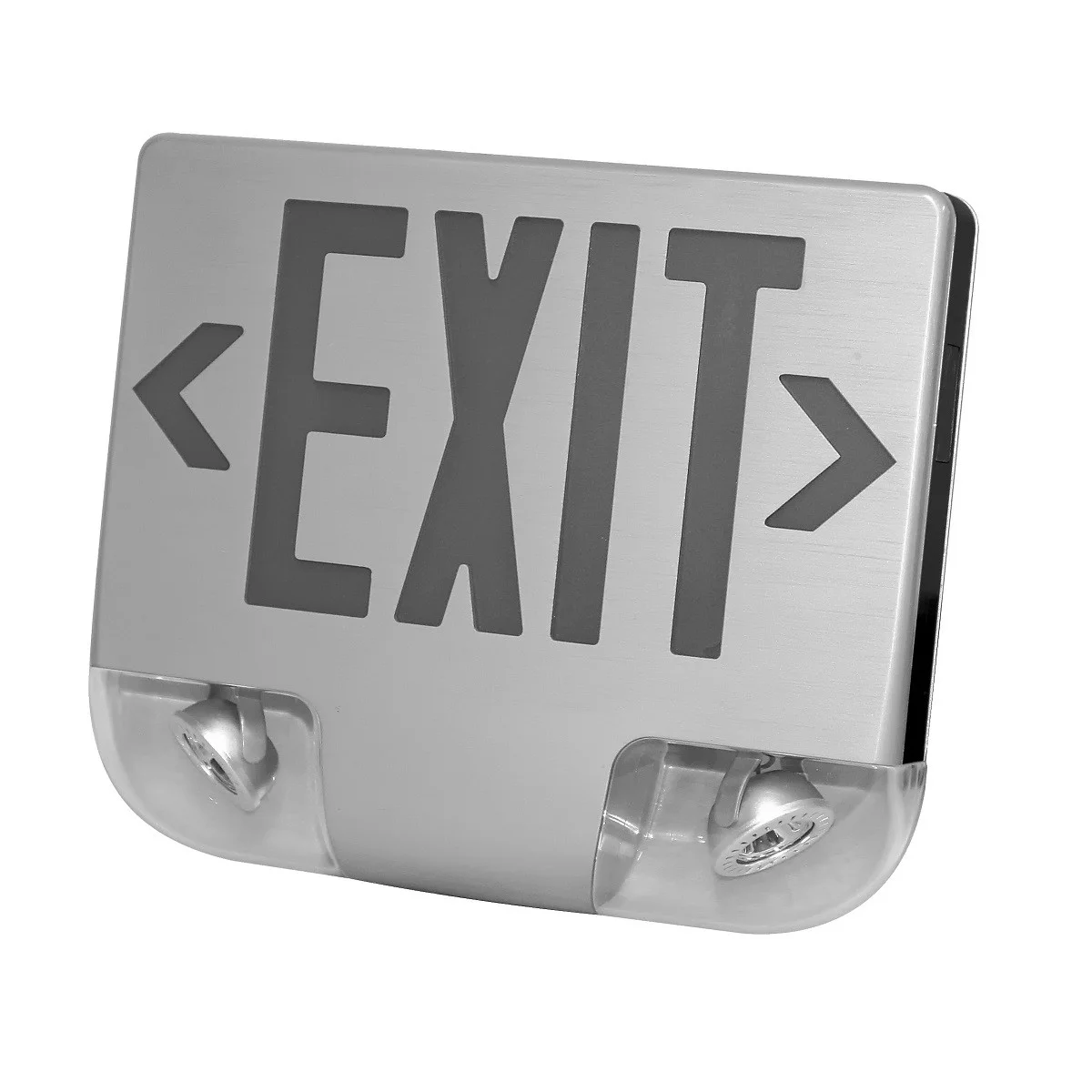 Die-Cast Aluminum LED Exit & Emergency Combo, Single Face, Green Letters, White Housing, Battery Backup