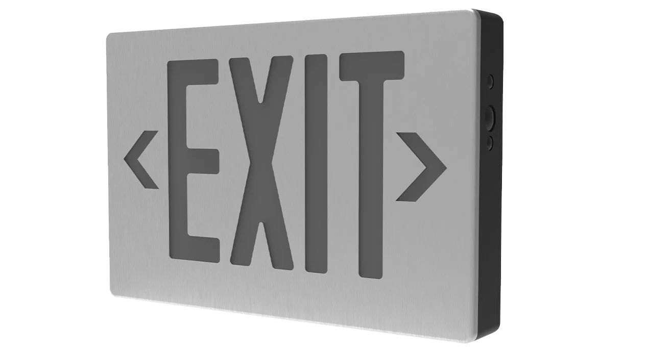 Die Cast Double Face Exit Sign, Brushed Aluminum Housing