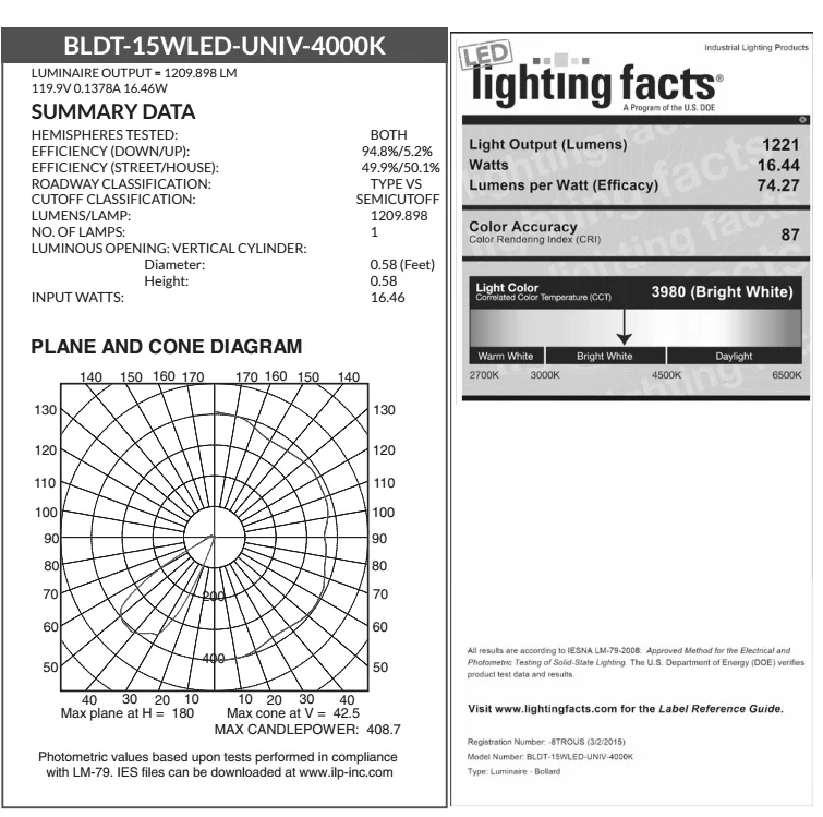 Dome Top Bollard, 15W, 4000K, Universal 120-277V Driver - view 3