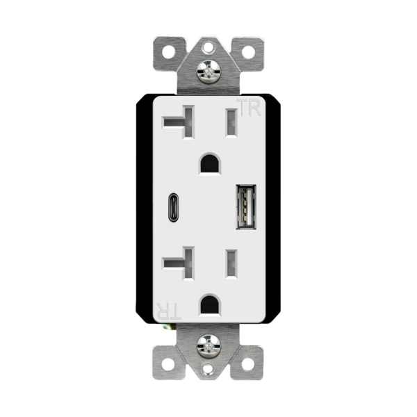 Dual Port USB Charger Receptacle, 3.6A USB Type-C/Type-A, 20A Tamper-Resistant