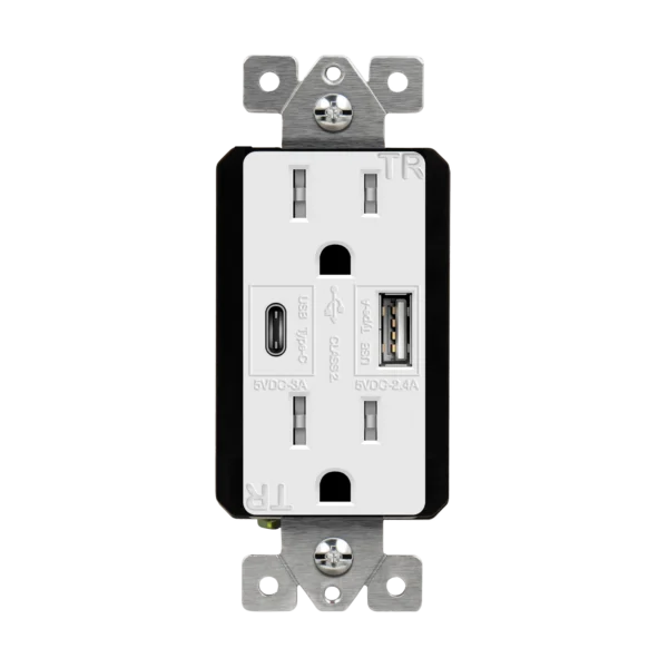 Dual Port USB Type-C / Type-A Charger with Tamper-Resistant Receptacles, 5.8A