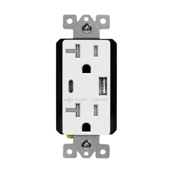 Dual USB Charger Receptacle, Type-A and Type-C, 20A Tamper-Resistant