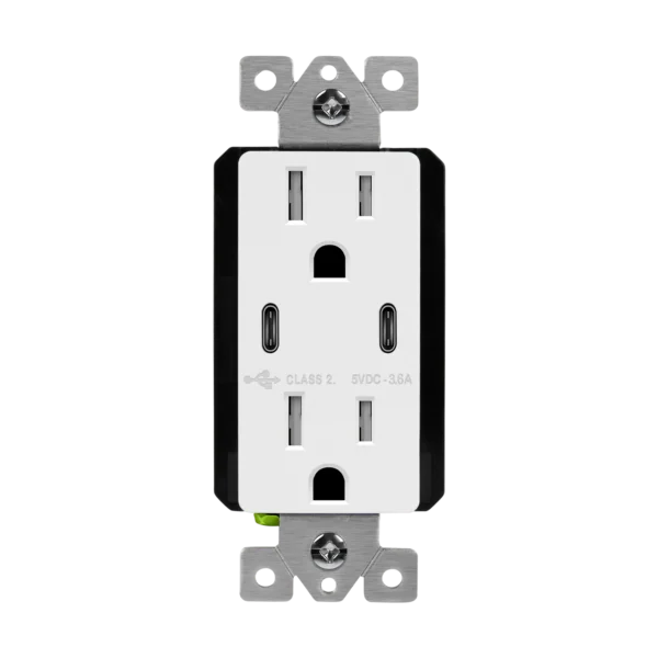 Dual USB Type-C Charger Receptacle, 15A, Tamper-Resistant