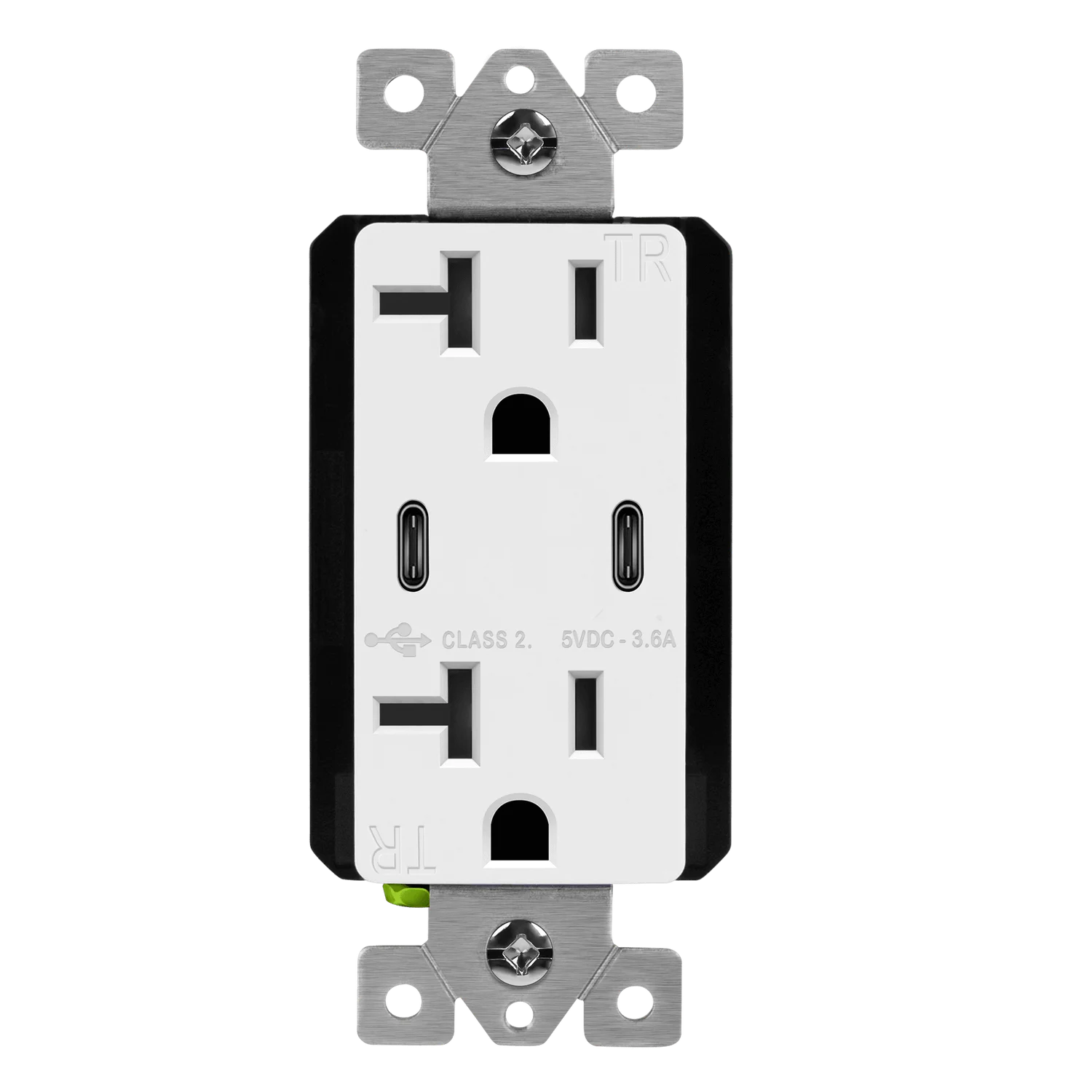 Dual USB Type-C Charger Receptacle, 3.6 Amp, 20 Amp Tamper Resistant