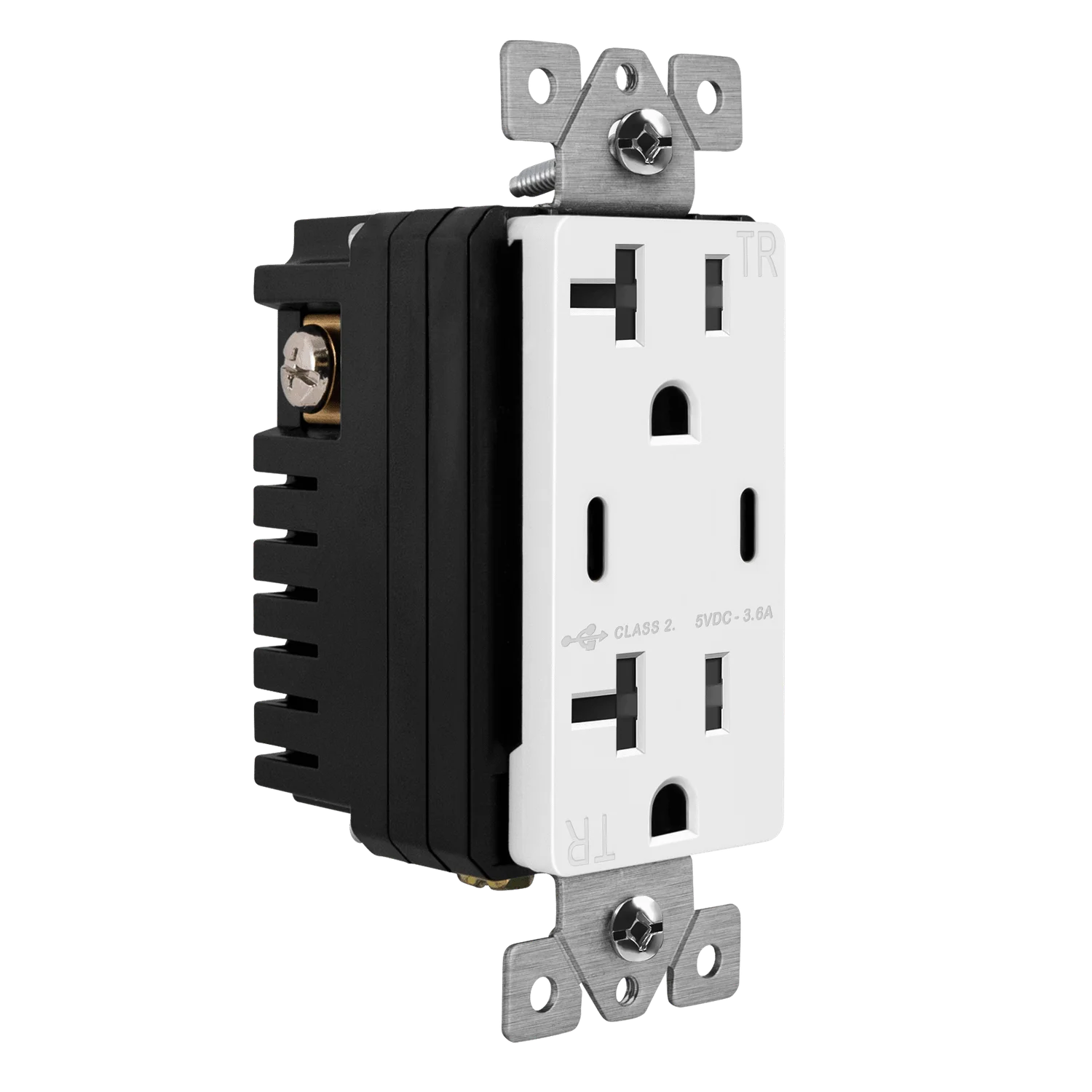 Dual USB Type-C Charger Receptacle, 3.6 Amp, 20 Amp Tamper Resistant - view 2