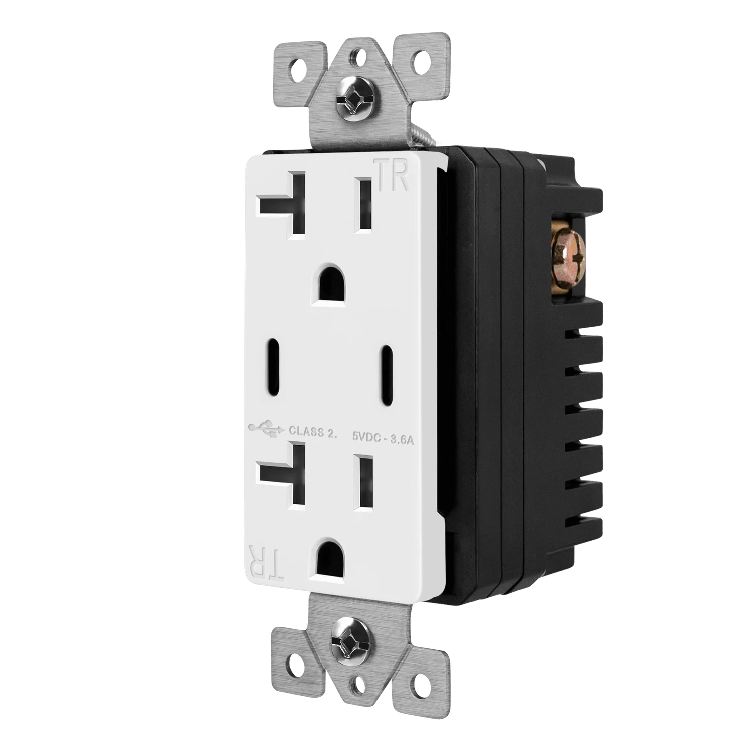 Dual USB Type-C Charger Receptacle, 3.6 Amp, 20 Amp Tamper Resistant - view 3