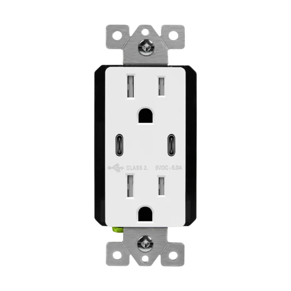 Dual USB Type-C Charger Receptacle, 5.0A, 15A Tamper Resistant