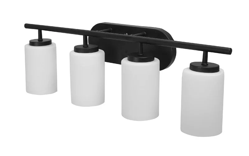 E26 A19 No Lamp Vanity, Matte Black - 4 Lights