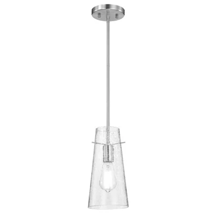 E26 ST21 8 W Mini Pendant, Satin Nickel Finish Cracking Glass Shade