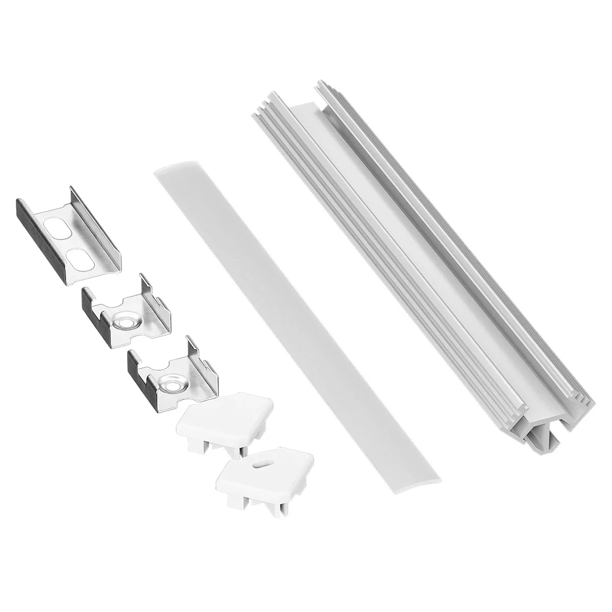 Economy 45 Channel Bundle, 2M, High Grade Diffusion Lens, End Caps, Mounting Clips, Aluminum Finish