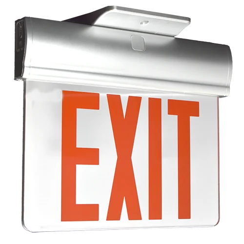 Economy Plastic Edgelit Exit Sign, Green Letters, Mirror Panel, Battery Backup