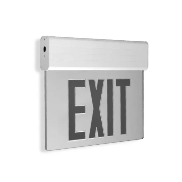 Edgelit Aluminum Exit Sign, Double Face, Aluminum Housing, Battery Backup