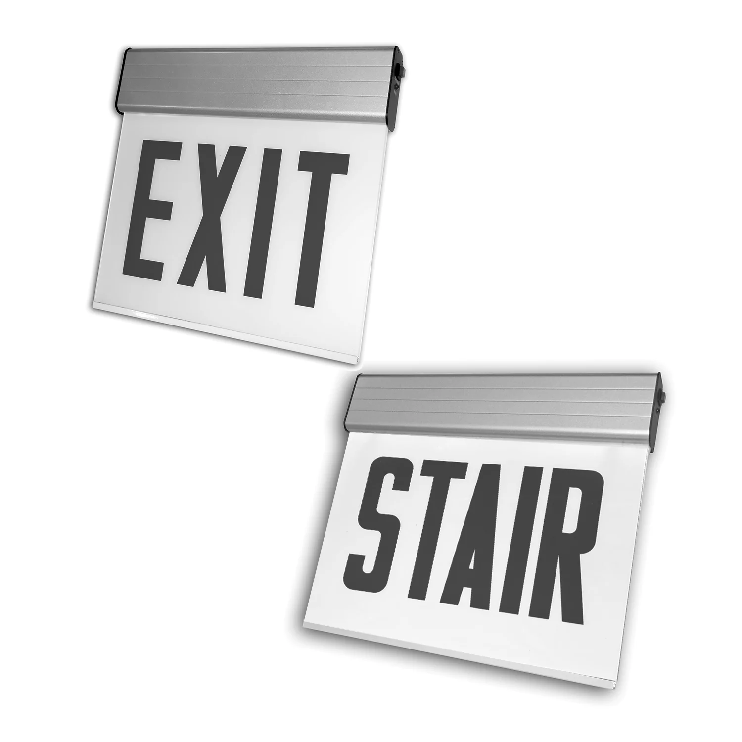 Edgelit Aluminum Exit Sign, Single Face, Red Letters, White Housing, Battery Backup