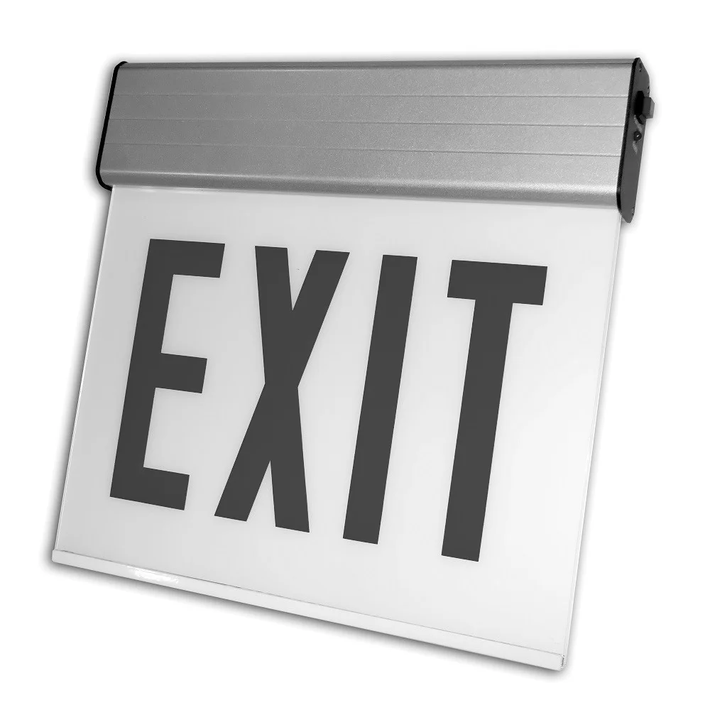 Edgelit Aluminum Exit Sign, Single Face, Red Letters, White Housing, Battery Backup - view 2