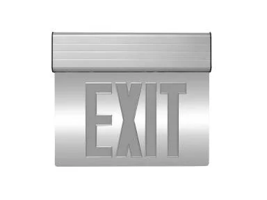 Edgelit Exit, Green Letters, Silver, 2 Side, Battery Backup