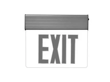 Edgelit Exit Sign, Red Letters, Silver, 1 Side, Battery Backup