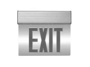 Edgelit Exit Sign, Red Letters, Silver, 2 Side, Battery Backup