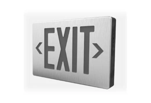 Emergence Die-Cast Exit, Red Lettering, Brushed Aluminum Face, Black Housing - view 2