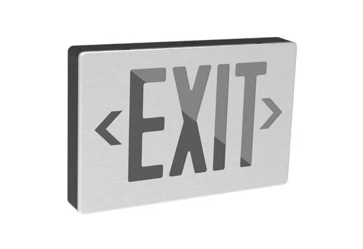 Emergence LED Die-Cast Exit Sign, Selectable Red/Green Legend, Brushed Aluminum Face, Black Housing, Single/Double Fa...