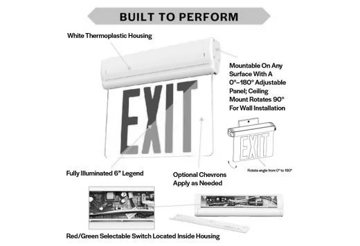 Emergence Series Thermoplastic Edgelit Exit Sign, Selectable Red/Green Legend, Selectable Single/Dou...
