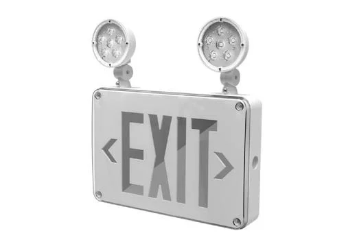 Emergence Series Wet-Location Combination Exit Sign/EM Unit, White Housing, Field-Selectable Red/Green Legend, Field-...