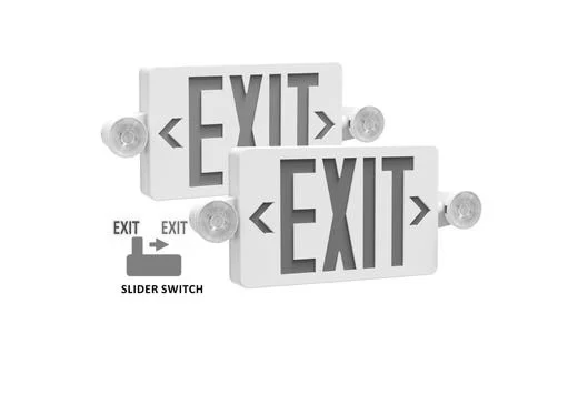 Emergence Series, White Thermoplastic Combination Exit Sign/Emergency Unit, Universal Red/Green, Universal Single/Dou...