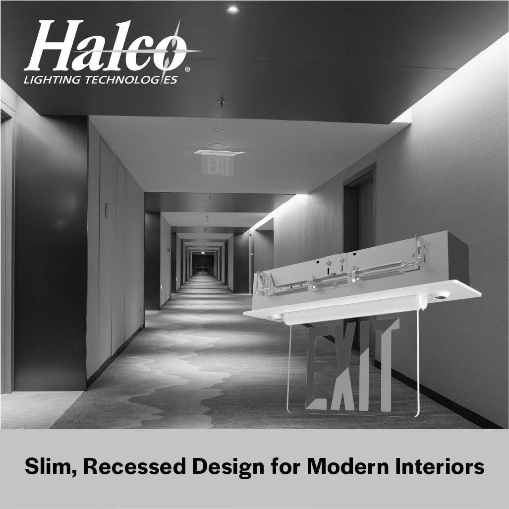 Emergence Thermoplastic Edgelit Combo Exit & Emergency Unit, Recessed Mount, Selectable Red/Green Le...