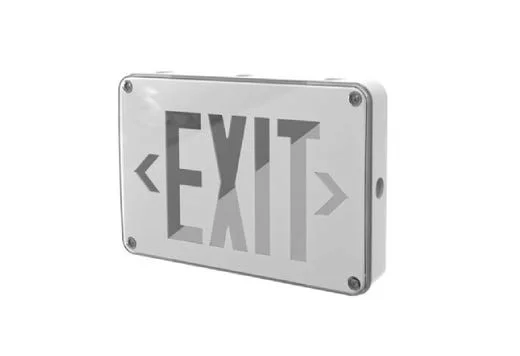 Emergence Wet-Location Exit Sign, White Housing, Field-Selectable Red/Green Legend, Field-Selectable Single/Double Fa...