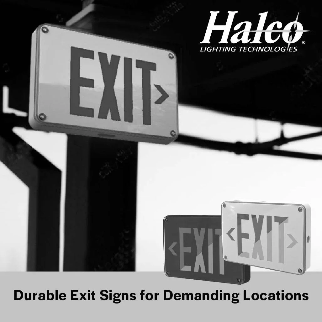 Emergence Wet-Location Exit Sign, White Housing, Field-Selectable Red/Green Legend, Field-Selectable...