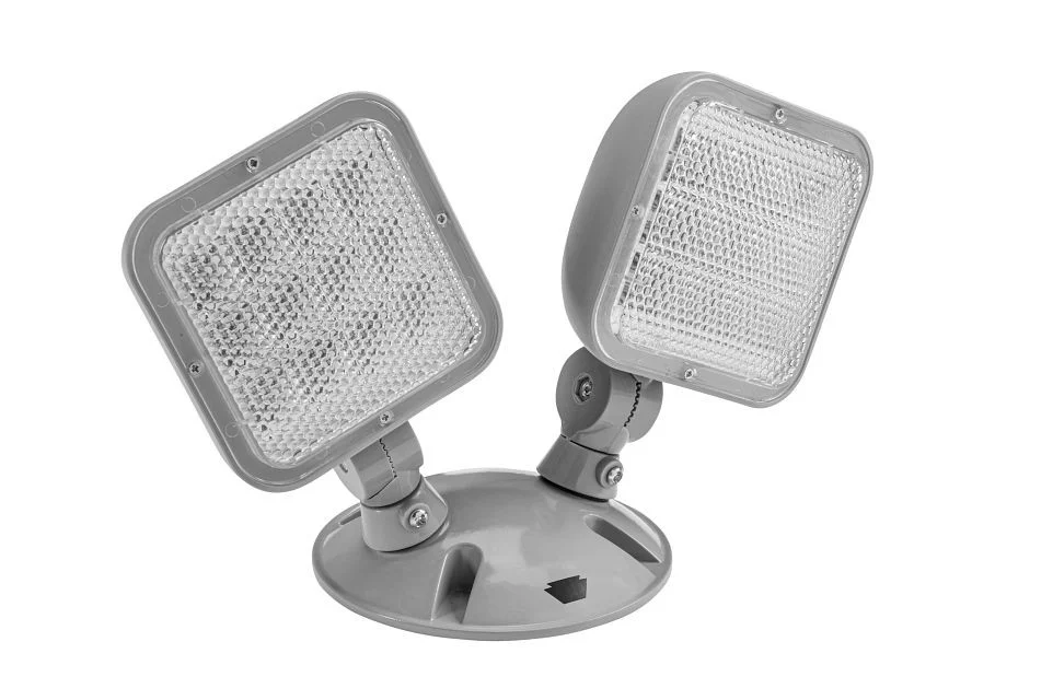 Emergency Light | Outdoor | Remote Double Head | Style 2 | Silver Color | 6500K Dual Heads | Surface Mount | Low Voltage
